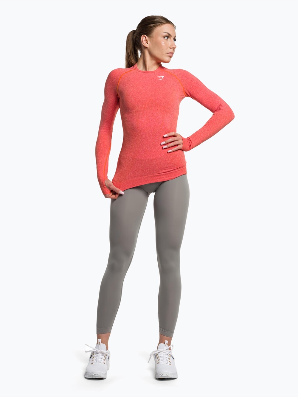 Gymshark Coral Heather Long Sleeve Seamless Top